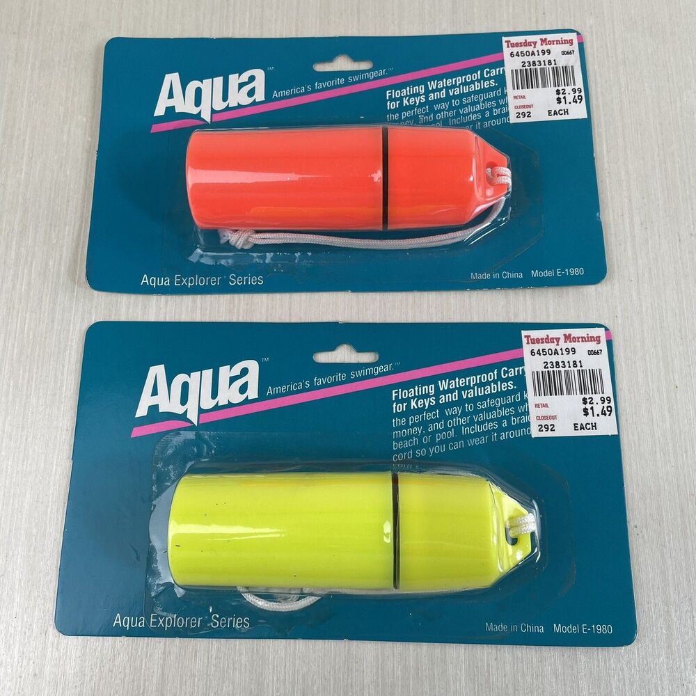 Aqua Floating Waterproof Carrying Case For Keys & Valuables Vtg 1990 Lot Of 2